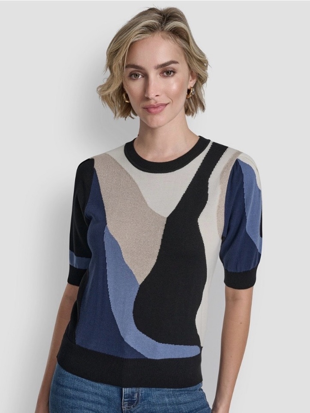 DKNY Short-Sleeve Colorblock Pullover Sweater